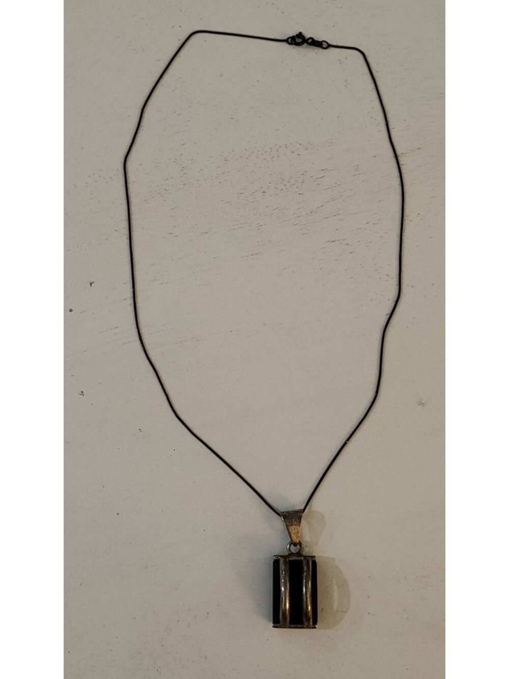 Vintage Taxco 925 Sterling Silver Onyx Pendant Necklace – TG-71